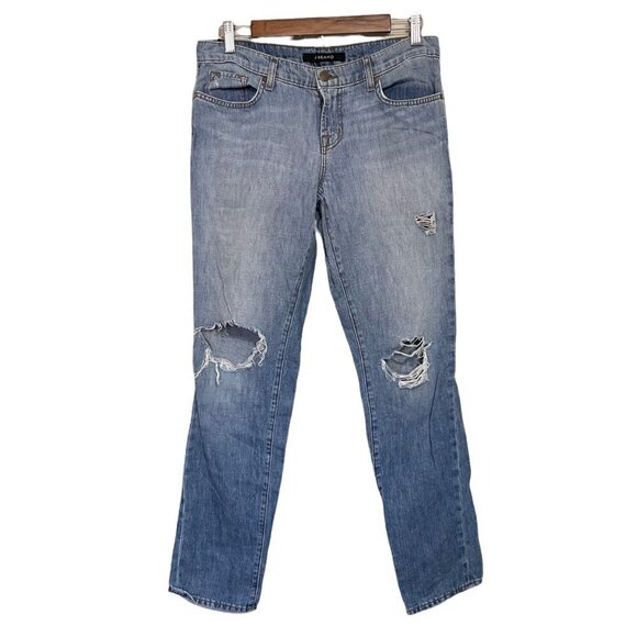 J Brand Womens Light Wash Distressed Relaxed Aidan Larkin Straight Jeans Size 26 - Picture 2 of 9